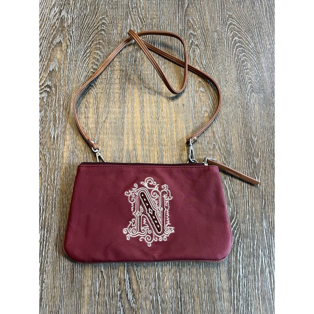 Small Crossbody Purse Bag Salvador Bachiller Dark Red Embroidered 8” By 5”